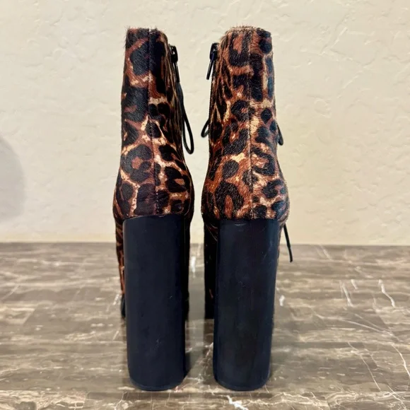 Jeffrey Campbell Big Lita Calf Hair Leather Leopard Print Platform Booties